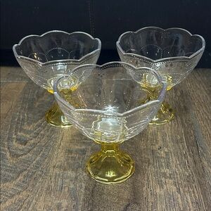 Old Flame Candle Co. Vintage Pastel Yellow Art Glass Sherbet Glasses Ice Cream 3